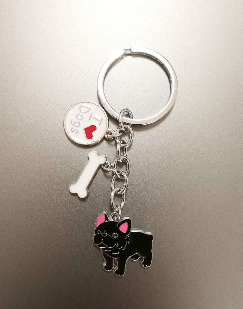 BECHANMIG Keychains,Lovely Dog Key-ring Portable Metal Keychain Keyring Key Decor Car Keyring Tag (Black French Bulldog) - Image 2